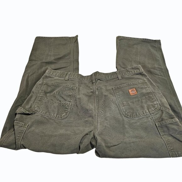 Vtg Carhartt Pants Mens 42x31.5 Olive Green B11 Duck Carpenter Work USA 90s - Picture 4 of 16